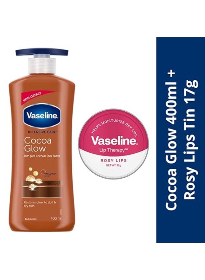 فازلين لوشن فازلين كوكو جلو، 400 مل مع علبة فازلين روزي ليب، 17 غرام، لبشرة متألقة ولون وردي شفاف. - Image 2